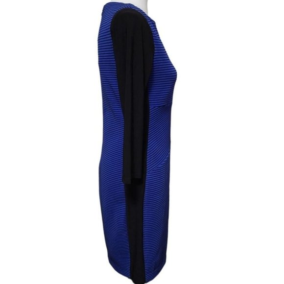 Size 12 CHAPS BLUE/BLACK STRIPED KNIT COLORBLOCK SHEATH DRESS Classy Fall Winter - Picture 3 of 7